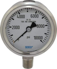 Wika - 2-1/2" Dial, 1/4 Thread, 0-10,000 Scale Range, Pressure Gauge - Lower Connection Mount, Accurate to 1.5% of Scale - Exact Tool & Supply