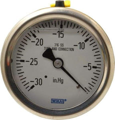 Wika - 2-1/2" Dial, 1/4 Thread, 30-0 Scale Range, Pressure Gauge - Center Back Connection Mount, Accurate to 1.5% of Scale - Exact Tool & Supply