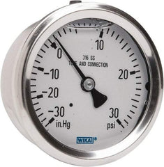 Wika - 2-1/2" Dial, 1/4 Thread, 30-0-30 Scale Range, Pressure Gauge - Center Back Connection Mount, Accurate to 1.5% of Scale - Exact Tool & Supply