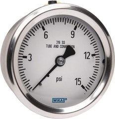 Wika - 2-1/2" Dial, 1/4 Thread, 0-15 Scale Range, Pressure Gauge - Center Back Connection Mount, Accurate to 1.5% of Scale - Exact Tool & Supply