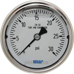 Wika - 2-1/2" Dial, 1/4 Thread, 0-30 Scale Range, Pressure Gauge - Center Back Connection Mount, Accurate to 1.5% of Scale - Exact Tool & Supply