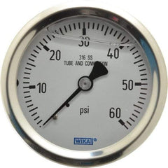 Wika - 2-1/2" Dial, 1/4 Thread, 0-60 Scale Range, Pressure Gauge - Center Back Connection Mount, Accurate to 1.5% of Scale - Exact Tool & Supply