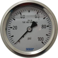 Wika - 2-1/2" Dial, 1/4 Thread, 0-100 Scale Range, Pressure Gauge - Center Back Connection Mount, Accurate to 1.5% of Scale - Exact Tool & Supply