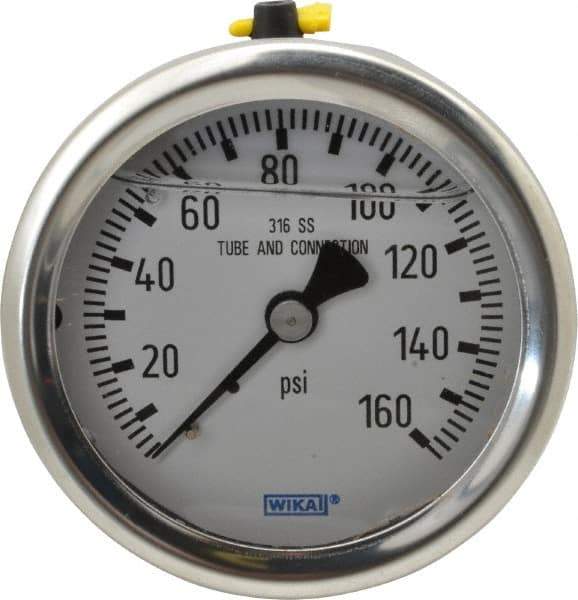 Wika - 2-1/2" Dial, 1/4 Thread, 0-160 Scale Range, Pressure Gauge - Center Back Connection Mount, Accurate to 1.5% of Scale - Exact Tool & Supply