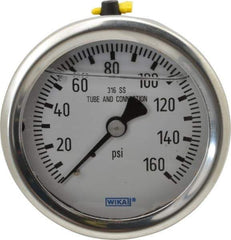 Wika - 2-1/2" Dial, 1/4 Thread, 0-160 Scale Range, Pressure Gauge - Center Back Connection Mount, Accurate to 1.5% of Scale - Exact Tool & Supply