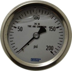 Wika - 2-1/2" Dial, 1/4 Thread, 0-200 Scale Range, Pressure Gauge - Center Back Connection Mount, Accurate to 1.5% of Scale - Exact Tool & Supply