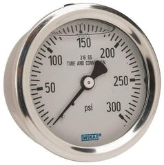 Wika - 2-1/2" Dial, 1/4 Thread, 0-300 Scale Range, Pressure Gauge - Center Back Connection Mount, Accurate to 1.5% of Scale - Exact Tool & Supply