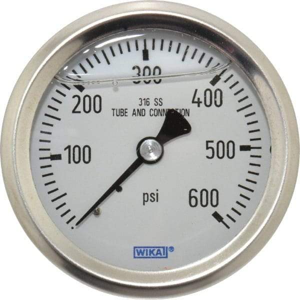 Wika - 2-1/2" Dial, 1/4 Thread, 0-600 Scale Range, Pressure Gauge - Center Back Connection Mount, Accurate to 1.5% of Scale - Exact Tool & Supply