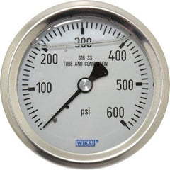 Wika - 2-1/2" Dial, 1/4 Thread, 0-600 Scale Range, Pressure Gauge - Center Back Connection Mount, Accurate to 1.5% of Scale - Exact Tool & Supply