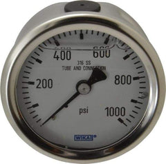Wika - 2-1/2" Dial, 1/4 Thread, 0-1,000 Scale Range, Pressure Gauge - Center Back Connection Mount, Accurate to 1.5% of Scale - Exact Tool & Supply