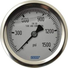 Wika - 2-1/2" Dial, 1/4 Thread, 0-1,500 Scale Range, Pressure Gauge - Center Back Connection Mount, Accurate to 1.5% of Scale - Exact Tool & Supply