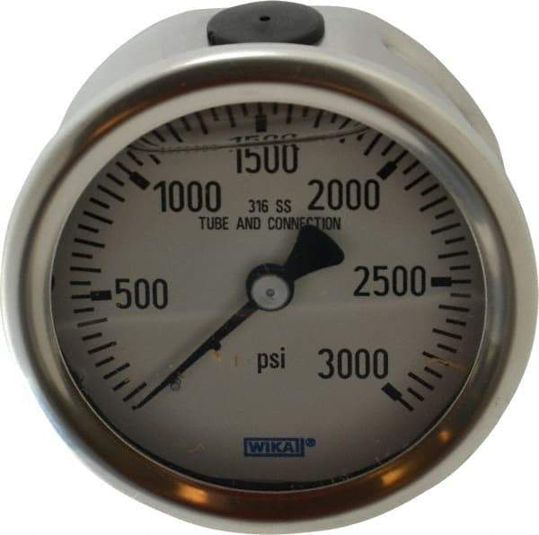 Wika - 2-1/2" Dial, 1/4 Thread, 0-3,000 Scale Range, Pressure Gauge - Center Back Connection Mount, Accurate to 1.5% of Scale - Exact Tool & Supply