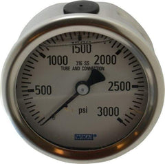 Wika - 2-1/2" Dial, 1/4 Thread, 0-3,000 Scale Range, Pressure Gauge - Center Back Connection Mount, Accurate to 1.5% of Scale - Exact Tool & Supply
