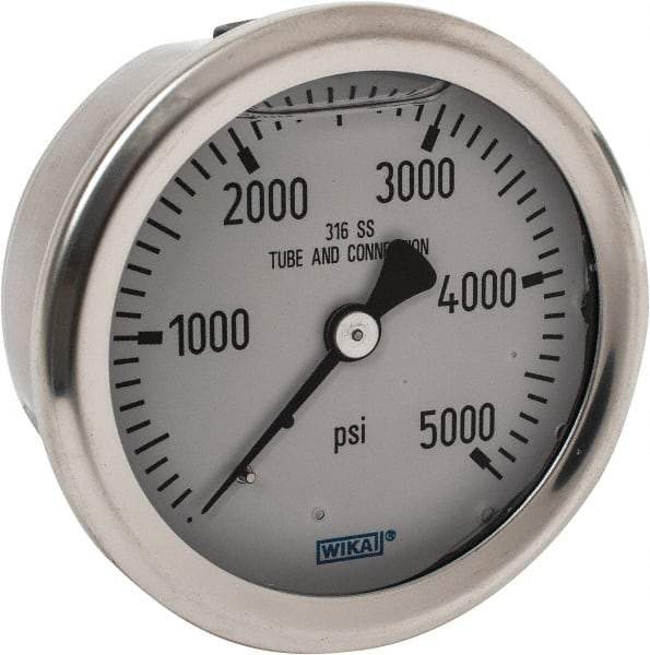 Wika - 2-1/2" Dial, 1/4 Thread, 0-5,000 Scale Range, Pressure Gauge - Center Back Connection Mount, Accurate to 1.5% of Scale - Exact Tool & Supply