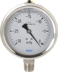 Wika - 4" Dial, 1/2 Thread, 30-0 Scale Range, Pressure Gauge - Lower Connection Mount, Accurate to 1% of Scale - Exact Tool & Supply