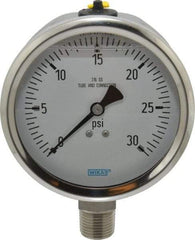 Wika - 4" Dial, 1/2 Thread, 0-30 Scale Range, Pressure Gauge - Lower Connection Mount, Accurate to 1% of Scale - Exact Tool & Supply