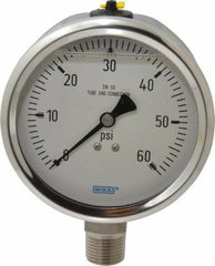 Wika - 4" Dial, 1/2 Thread, 0-60 Scale Range, Pressure Gauge - Lower Connection Mount, Accurate to 1% of Scale - Exact Tool & Supply
