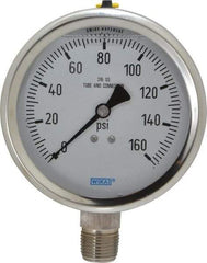 Wika - 4" Dial, 1/2 Thread, 0-160 Scale Range, Pressure Gauge - Lower Connection Mount, Accurate to 1% of Scale - Exact Tool & Supply