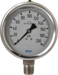 Wika - 4" Dial, 1/2 Thread, 0-200 Scale Range, Pressure Gauge - Lower Connection Mount, Accurate to 1% of Scale - Exact Tool & Supply