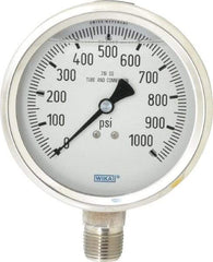 Wika - 4" Dial, 1/2 Thread, 0-1,000 Scale Range, Pressure Gauge - Lower Connection Mount, Accurate to 1% of Scale - Exact Tool & Supply