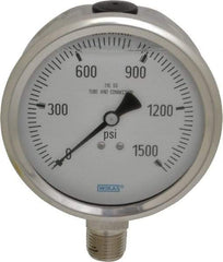 Wika - 4" Dial, 1/2 Thread, 0-1,500 Scale Range, Pressure Gauge - Lower Connection Mount, Accurate to 1% of Scale - Exact Tool & Supply