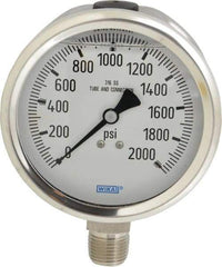 Wika - 4" Dial, 1/2 Thread, 0-2,000 Scale Range, Pressure Gauge - Lower Connection Mount, Accurate to 1% of Scale - Exact Tool & Supply