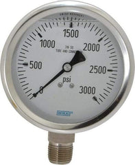 Wika - 4" Dial, 1/2 Thread, 0-3,000 Scale Range, Pressure Gauge - Lower Connection Mount, Accurate to 1% of Scale - Exact Tool & Supply