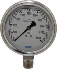 Wika - 4" Dial, 1/2 Thread, 0-5,000 Scale Range, Pressure Gauge - Lower Connection Mount, Accurate to 1% of Scale - Exact Tool & Supply