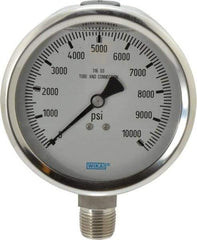 Wika - 4" Dial, 1/2 Thread, 0-10,000 Scale Range, Pressure Gauge - Lower Connection Mount, Accurate to 1% of Scale - Exact Tool & Supply