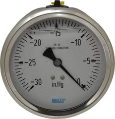 Wika - 4" Dial, 1/2 Thread, 30-0 Scale Range, Pressure Gauge - Lower Back Connection Mount, Accurate to 1% of Scale - Exact Tool & Supply