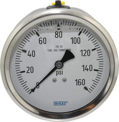 Wika - 4" Dial, 1/2 Thread, 0-160 Scale Range, Pressure Gauge - Lower Back Connection Mount, Accurate to 1% of Scale - Exact Tool & Supply