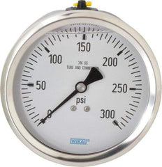 Wika - 4" Dial, 1/2 Thread, 0-300 Scale Range, Pressure Gauge - Lower Back Connection Mount, Accurate to 1% of Scale - Exact Tool & Supply