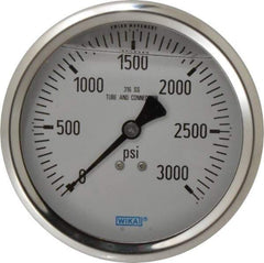 Wika - 4" Dial, 1/2 Thread, 0-3,000 Scale Range, Pressure Gauge - Lower Back Connection Mount, Accurate to 1% of Scale - Exact Tool & Supply