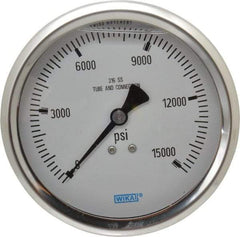 Wika - 4" Dial, 1/2 Thread, 0-15,000 Scale Range, Pressure Gauge - Lower Back Connection Mount, Accurate to 1% of Scale - Exact Tool & Supply