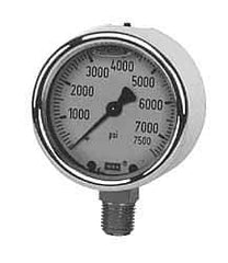 Wika - 4" Dial, 1/2 Thread, 0-15 Scale Range, Pressure Gauge - Lower Connection Mount, Accurate to 1% of Scale - Exact Tool & Supply