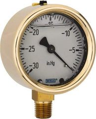 Wika - 2-1/2" Dial, 1/4 Thread, 30-0 Scale Range, Pressure Gauge - Lower Connection Mount, Accurate to 1.5% of Scale - Exact Tool & Supply