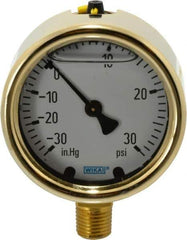 Wika - 2-1/2" Dial, 1/4 Thread, 30-0-30 Scale Range, Pressure Gauge - Lower Connection Mount, Accurate to 1.5% of Scale - Exact Tool & Supply