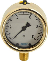Wika - 2-1/2" Dial, 1/4 Thread, 0-10 Scale Range, Pressure Gauge - Lower Connection Mount, Accurate to 1.5% of Scale - Exact Tool & Supply