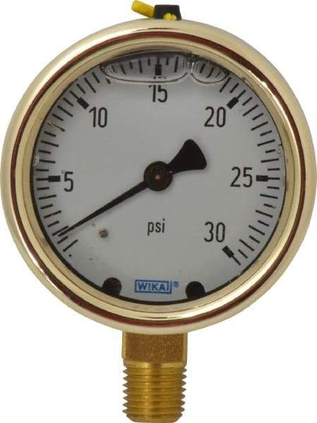 Wika - 2-1/2" Dial, 1/4 Thread, 0-30 Scale Range, Pressure Gauge - Lower Connection Mount, Accurate to 1.5% of Scale - Exact Tool & Supply