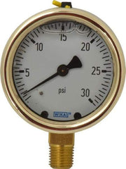 Wika - 2-1/2" Dial, 1/4 Thread, 0-30 Scale Range, Pressure Gauge - Lower Connection Mount, Accurate to 1.5% of Scale - Exact Tool & Supply