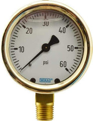 Wika - 2-1/2" Dial, 1/4 Thread, 0-60 Scale Range, Pressure Gauge - Lower Connection Mount, Accurate to 1.5% of Scale - Exact Tool & Supply