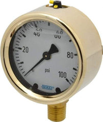 Wika - 2-1/2" Dial, 1/4 Thread, 0-100 Scale Range, Pressure Gauge - Lower Connection Mount, Accurate to 1.5% of Scale - Exact Tool & Supply