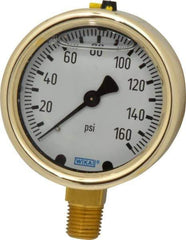Wika - 2-1/2" Dial, 1/4 Thread, 0-160 Scale Range, Pressure Gauge - Lower Connection Mount, Accurate to 1.5% of Scale - Exact Tool & Supply