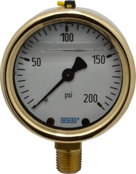 Wika - 2-1/2" Dial, 1/4 Thread, 0-200 Scale Range, Pressure Gauge - Lower Connection Mount, Accurate to 1.5% of Scale - Exact Tool & Supply