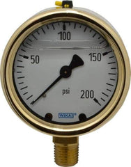 Wika - 2-1/2" Dial, 1/4 Thread, 0-200 Scale Range, Pressure Gauge - Lower Connection Mount, Accurate to 1.5% of Scale - Exact Tool & Supply