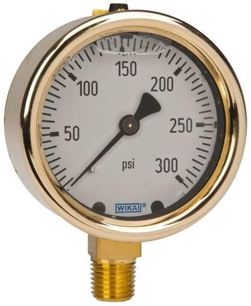 Wika - 2-1/2" Dial, 1/4 Thread, 0-300 Scale Range, Pressure Gauge - Lower Connection Mount, Accurate to 1.5% of Scale - Exact Tool & Supply