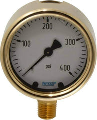 Wika - 2-1/2" Dial, 1/4 Thread, 0-400 Scale Range, Pressure Gauge - Lower Connection Mount, Accurate to 1.5% of Scale - Exact Tool & Supply
