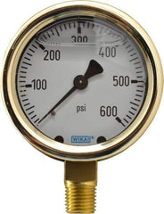 Wika - 2-1/2" Dial, 1/4 Thread, 0-600 Scale Range, Pressure Gauge - Lower Connection Mount, Accurate to 1.5% of Scale - Exact Tool & Supply