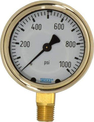 Wika - 2-1/2" Dial, 1/4 Thread, 0-1,000 Scale Range, Pressure Gauge - Lower Connection Mount, Accurate to 1.5% of Scale - Exact Tool & Supply