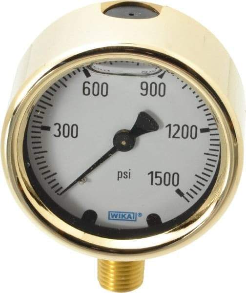 Wika - 2-1/2" Dial, 1/4 Thread, 0-1,500 Scale Range, Pressure Gauge - Lower Connection Mount, Accurate to 1.5% of Scale - Exact Tool & Supply